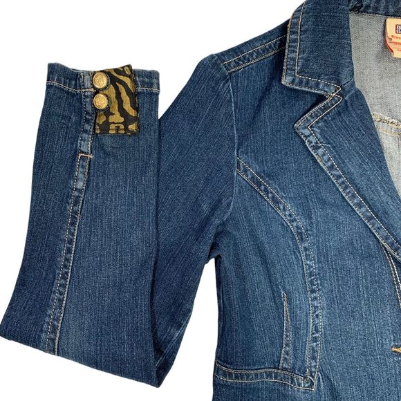 Elegant Boho Denim Jacket Black Lace Gold Chain Rockstar Y2K Goth Glam - Picture 5 of 16